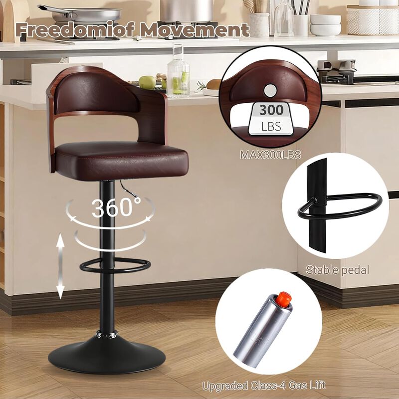 Modern Rustic Dual-Color Swivel Bar Stools Set of 2, Height Adjustable Counter Height Stools with Footrest, 360 Degree Commercial Kitchen Chairs for Home, Hotel image number 5