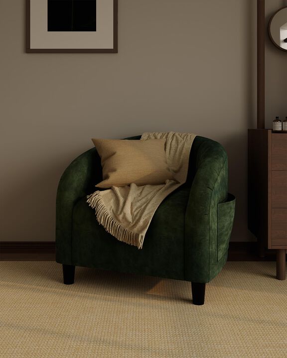 Modern Barrel Accent Chair, Soft Padded Round Armchair in Suede & Boucle Fabric, Ideal for Living Room, Bedroom and Lounge