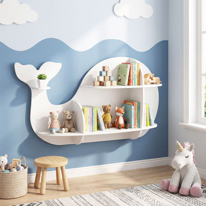 Wall Mounted Dolphin Shelves for Kids Room Storage and Decor-White