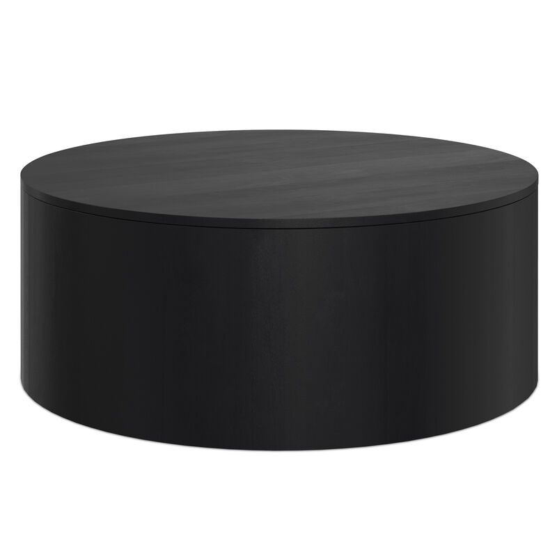 Millbury SOLID MANGO WOOD 36 inch Wide Round Contemporary Drum Coffee Table in Black, Fully Assembled