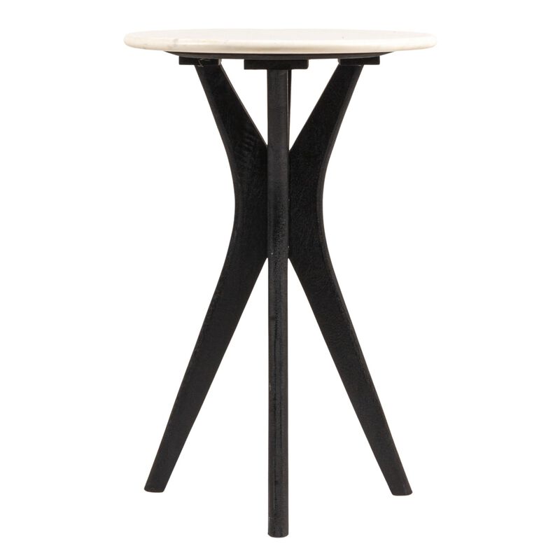 Round Mango Wood and Marble Martini Accent Table, Black image number 3