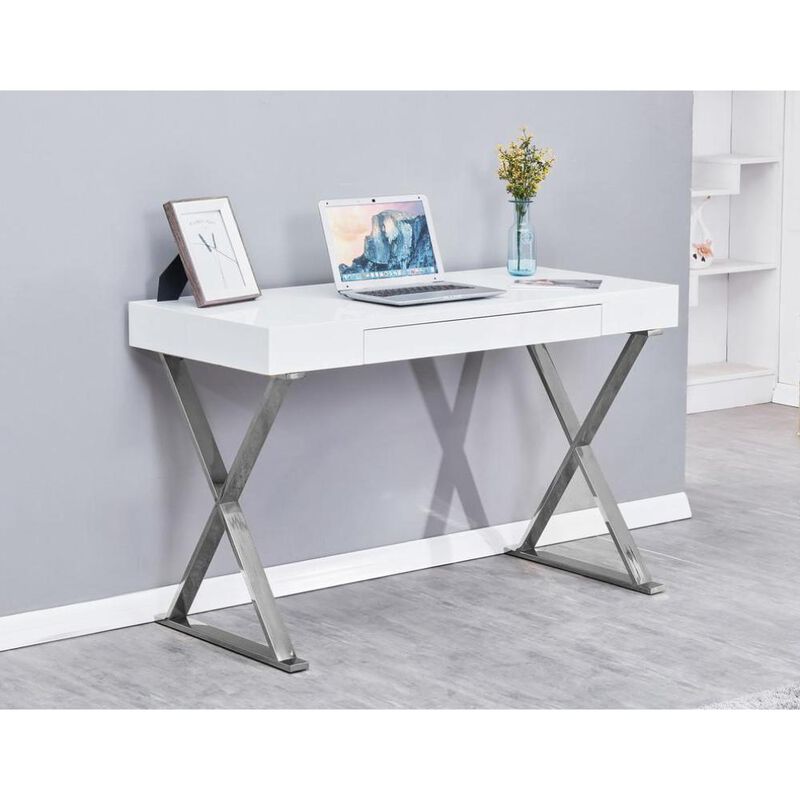 Modern Stainless Steel Frame Computer Desk - Silver High Gloss