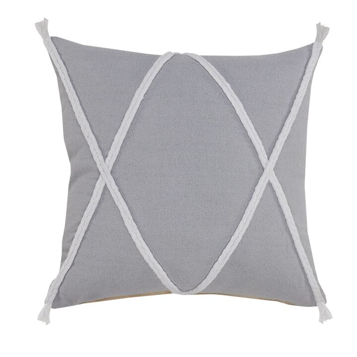 20" Gray and White Geometric Braided Square Throw Pillow