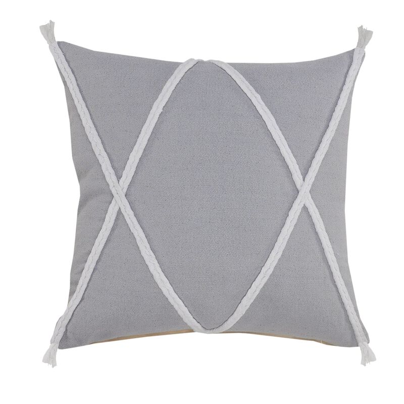 20" Gray and White Geometric Braided Square Throw Pillow image number 0