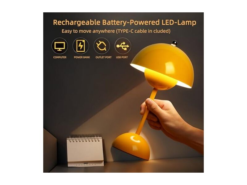 Rechargeable Cordless Dimmable Modern Flower Mushroom Lamp For Bedroom Desk image number 2