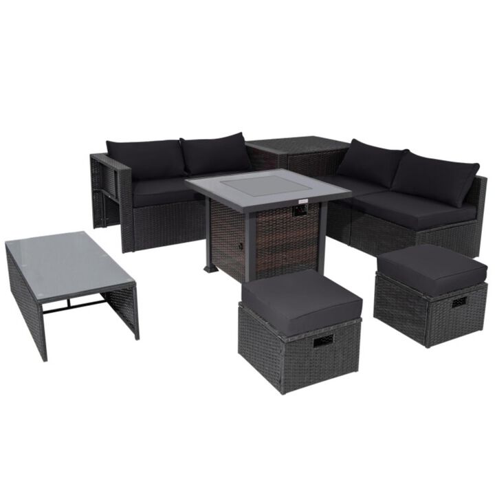 Hivvago 9 Pieces Patio Furniture Set with 32" Fire Pit Table and 50000 BTU Square Propane Fire Pit