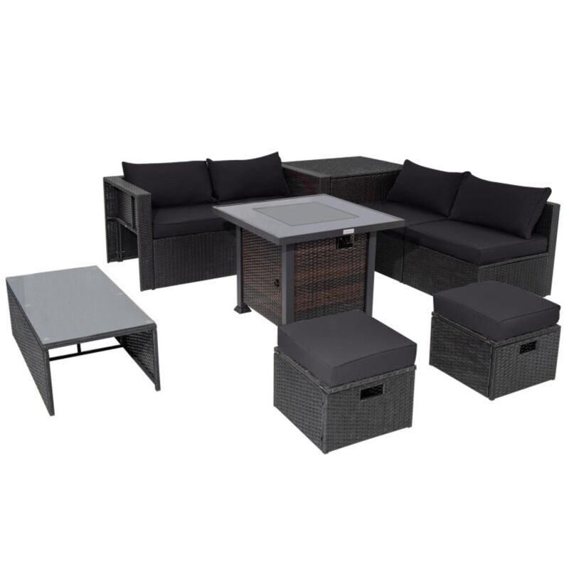 Hivvago 9 Pieces Patio Furniture Set with 32" Fire Pit Table and 50000 BTU Square Propane Fire Pit