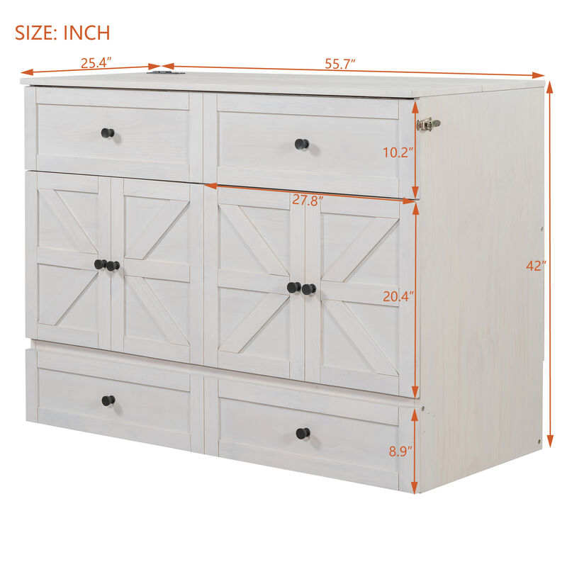 Whisen Modern Design Full Size Murphy Bed, Folded into a Cabinet with Large Drawers and USB Ports