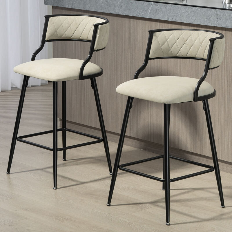 Set of 2 Counter Stools with PU Seat, Sturdy Black Base, and Footrest for Home, Kitchen, or Bar Area