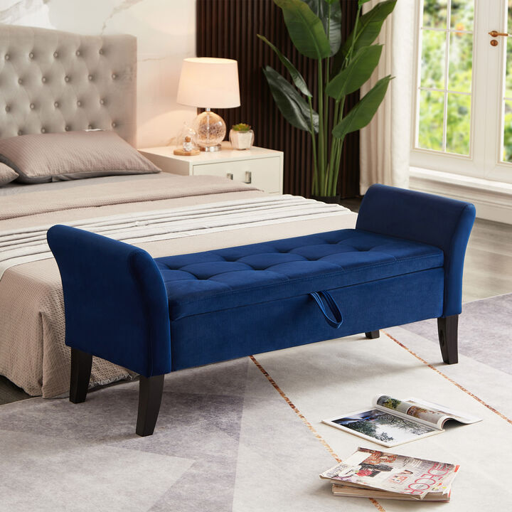 Streamdale 51.5'' Bed Bench With Storage Navy Blue Velvet