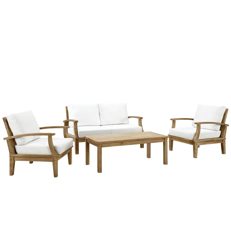 East End Imports EEI-1469-NAT-WHI-SET Marina 4 Piece Outdoor Patio Teak Sofa Set44; Natural White image number 0