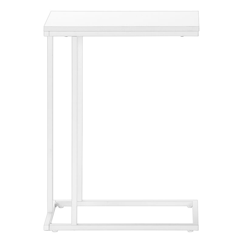 Monarch Specialties I 3468 Accent Table, C-shaped, End, Side, Snack, Living Room, Bedroom, Metal, Laminate, White, Contemporary, Modern