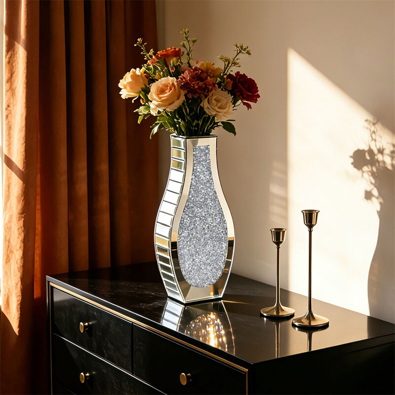 Silver Mirror Crushed Diamond Vase Mirrored Desktop Decor for Dry Flowers Home image number 7