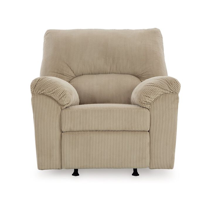 Simy Rocker Recliner Chair, Pillow Top Arms, Cream White Corduroy - Benzara