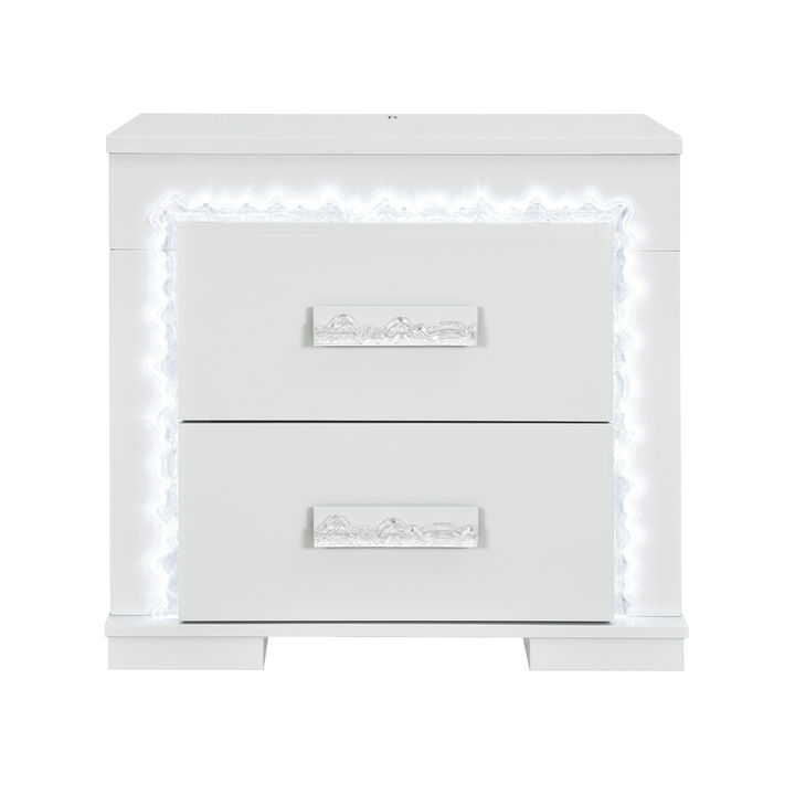 Naomi Silver Marble LED Nightstand with Storage