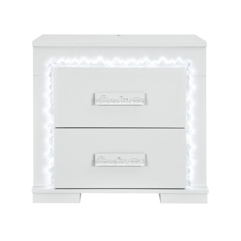 Naomi Silver Marble LED Nightstand with Storage image number 0
