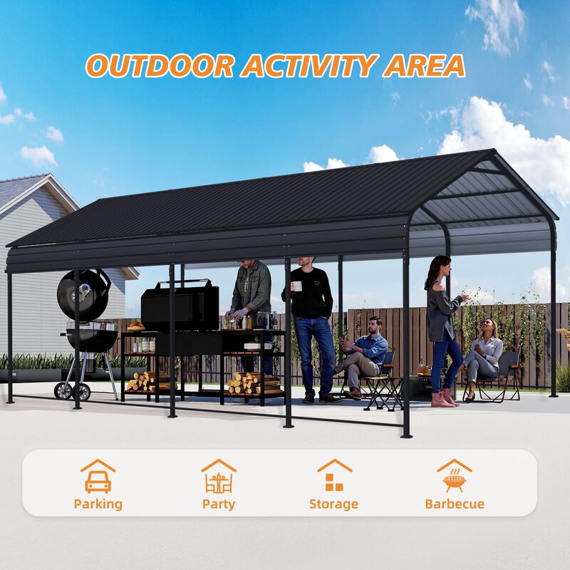 12x20 FT Heavy Duty Metal Carport With Galvanized Steel Roof image number 6
