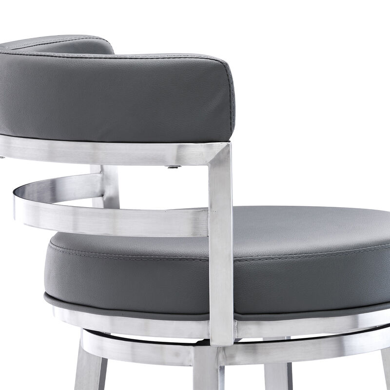Titana Bar Height Swivel Black Faux Leather and Brushed Stainless Steel Bar Stool
