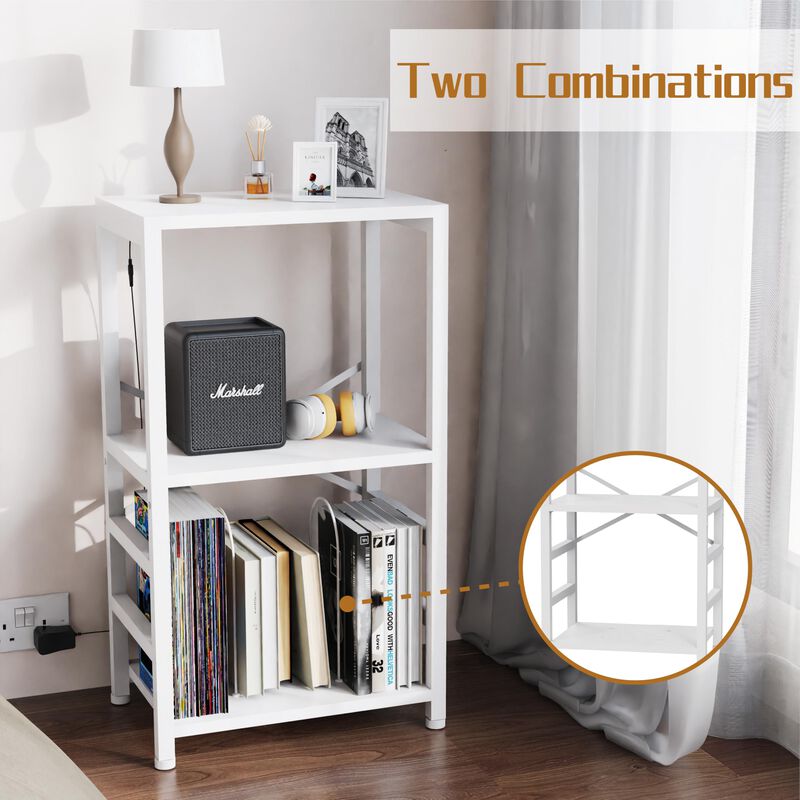 YAKANJ End Table with LED Light,Record Player Stand with Albums Storage,Vinyl Records Storage,Turntable Stand Side Table for Mus