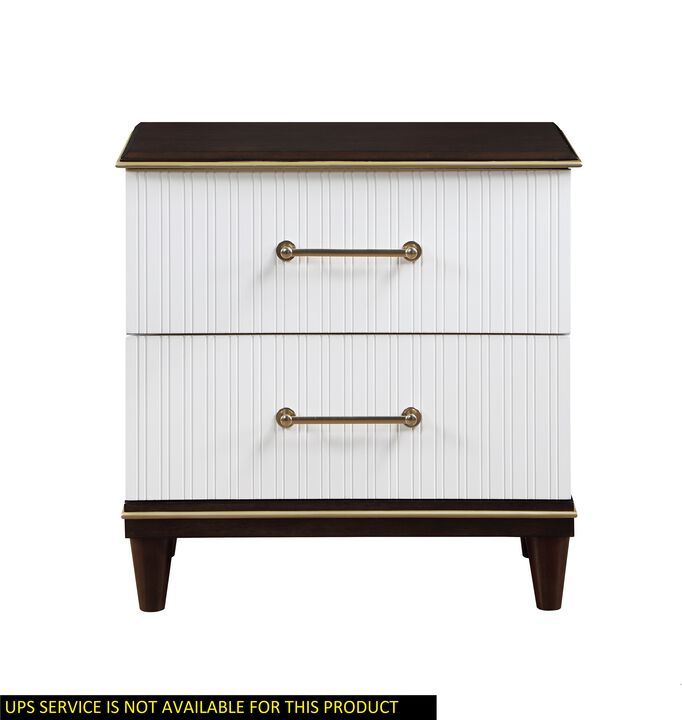 Streamdale White & Cherry Nightstand with Gold Trim