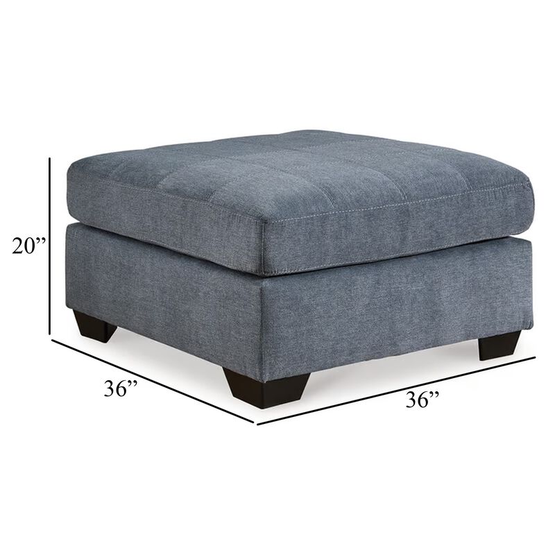 Marlow Oversize Ottoman, Stitch Details, Muted Blue Polyester 36 Inch