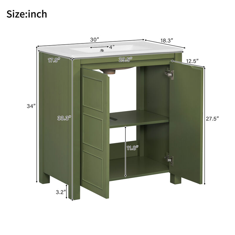 30" Rustic Bathroom Vanity with Ceramic Sink