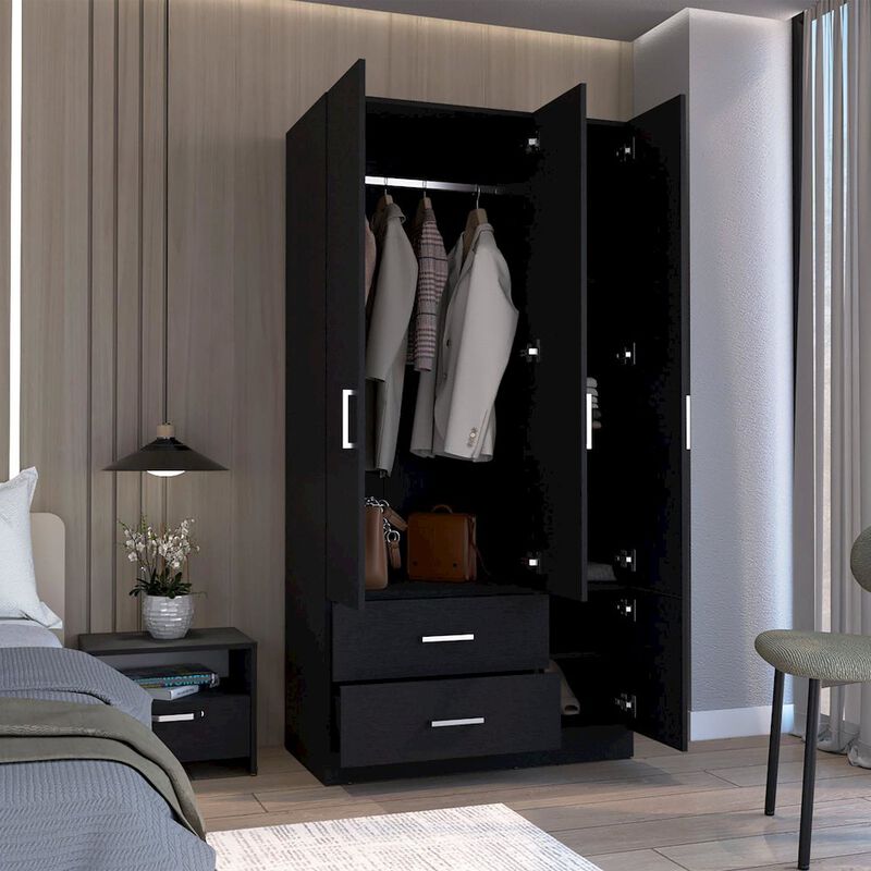 Tuhome Sebree Four Door Armoire Black MDF
