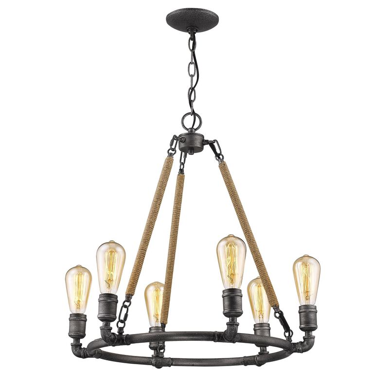 HomeRoots Brown and Black Candle Style Six Light Metal Dimmable Chandelier image number 2