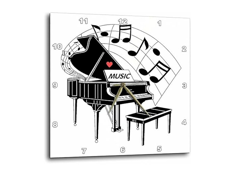 Black Piano Dancing Notes Love Music Wall Clock 10 Inch Home Decor