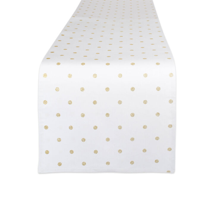 90" White and Gold Rectangular Polka Dot Table Runner
