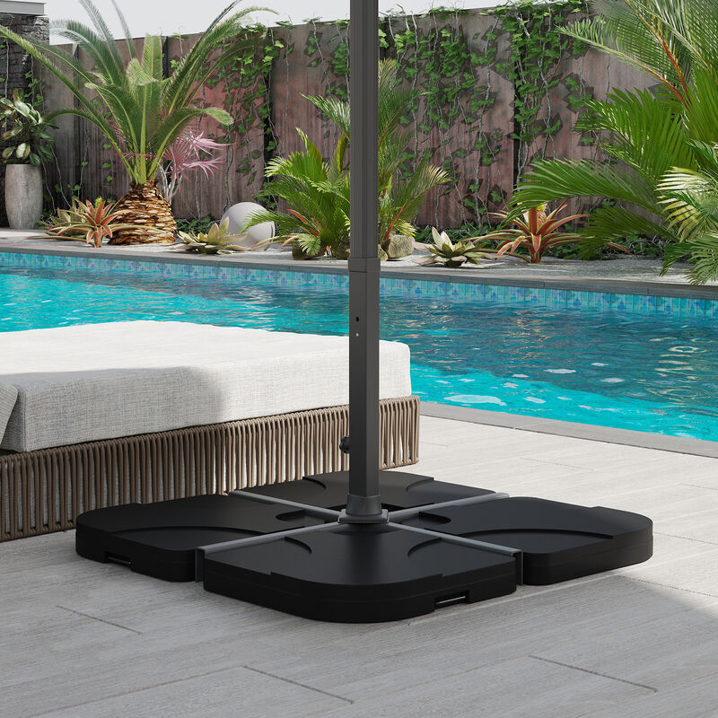 Outsunny 4 Pieces Cantilever Patio Umbrella Base Stand, Outdoor Offset Umbrella Weight Plates, 158 lb Capacity Sand or 60 Liter Capacity Water, Black