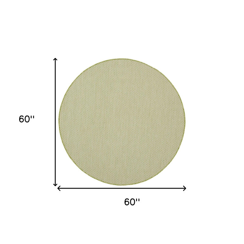HomeRoots 5' Ivory And Green Round Geometric Indoor Outdoor Area Rug image number 6