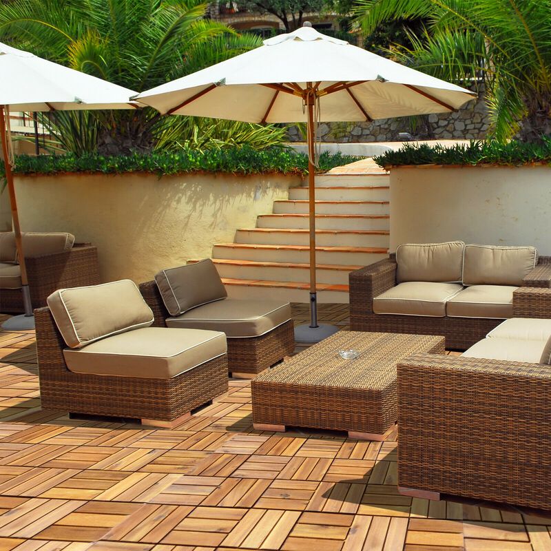 Acacia Wood Interlocking Patio Deck Tile - 27 Pieces