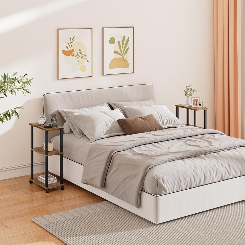 TUTOTAK Small Side Table, Narrow End Table, Bedside Table, Set of 2, Couch Side Table with Wheels for Living Room or Bedroom, Br