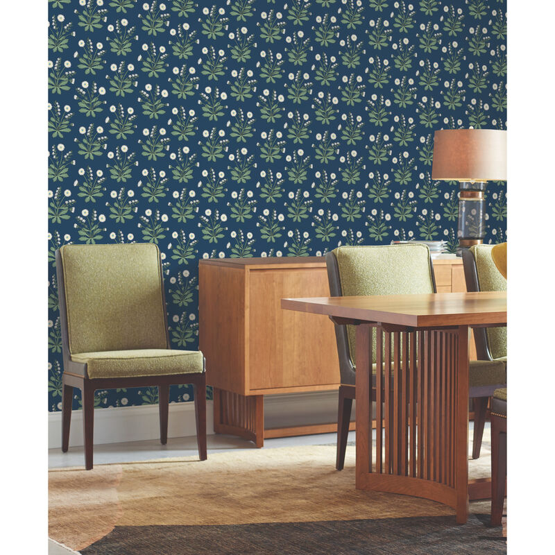 Meadow Flowers Navy & White Wallpaper image number 1