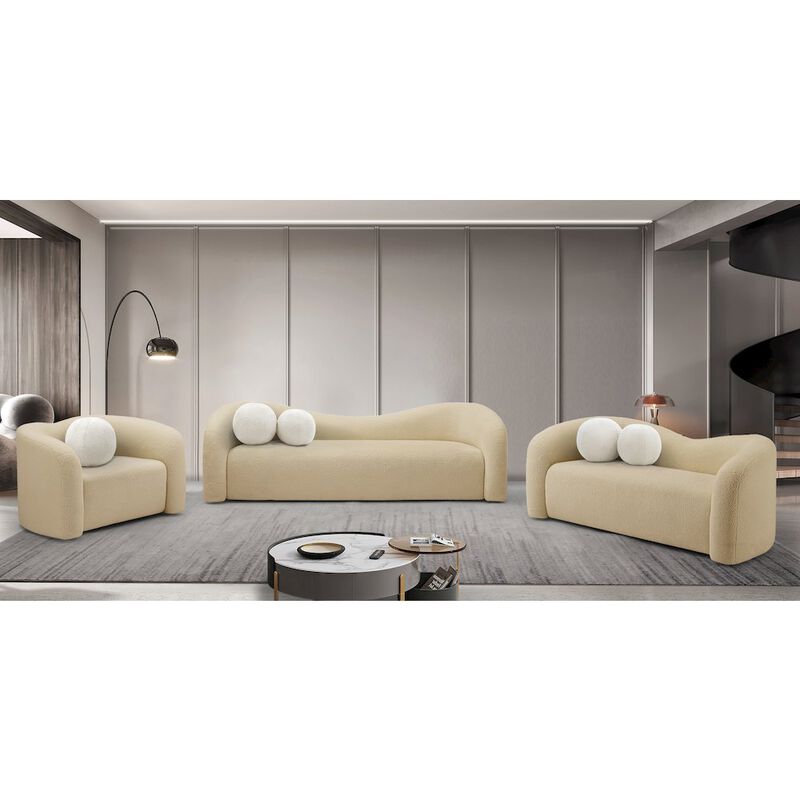 Meridian Furniture Kali Beige Faux Shearling Teddy Fabric Sofa