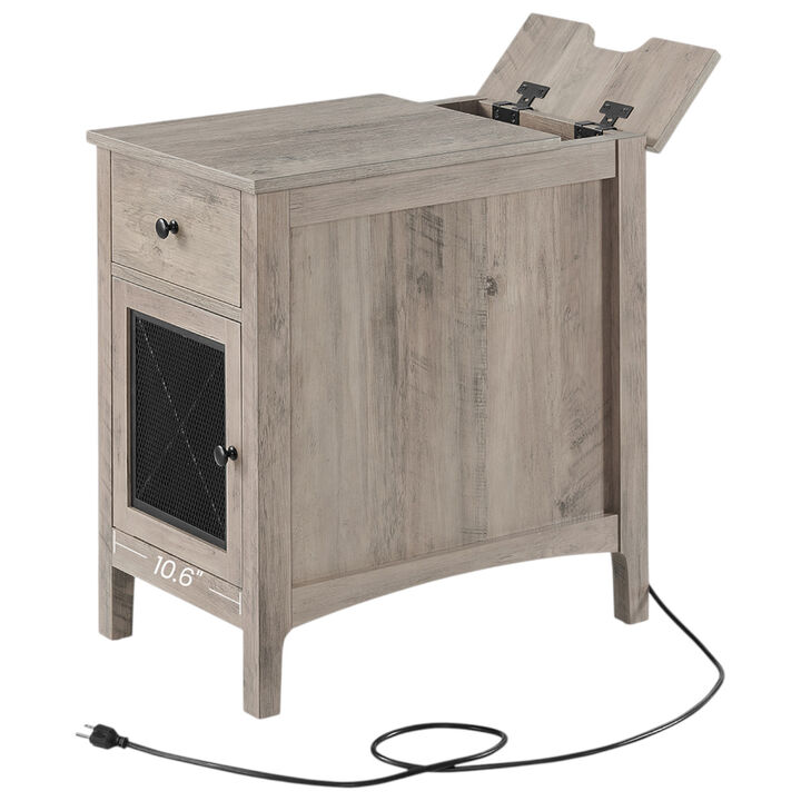 Side Table with Storage and Charging Station