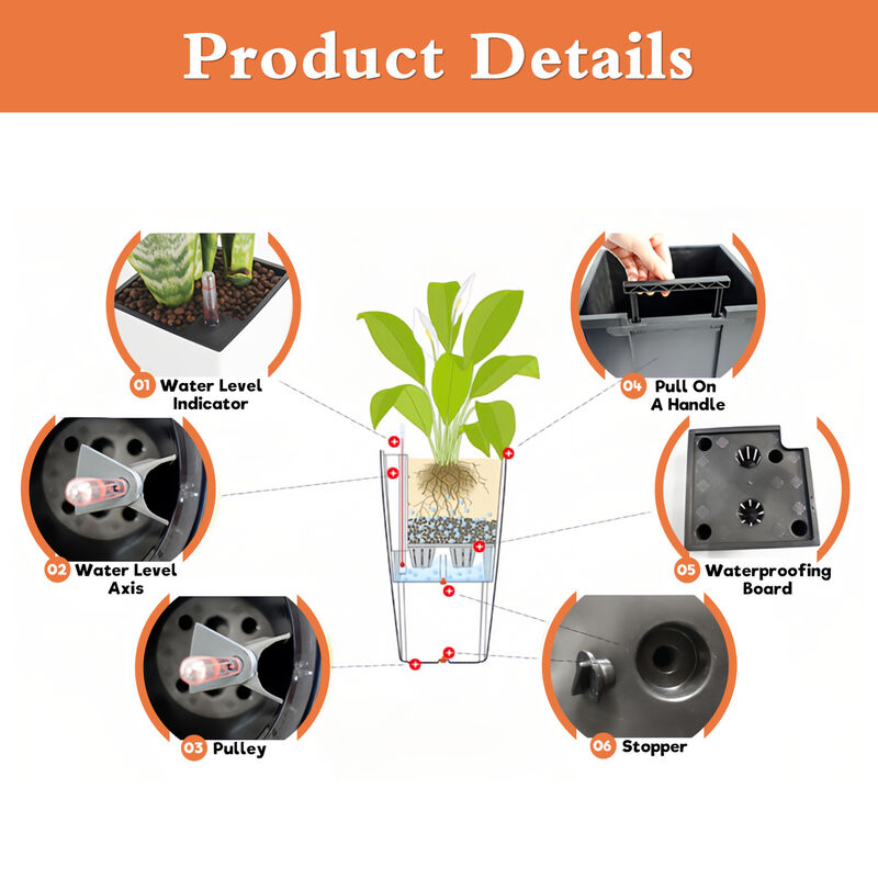 WOW PIONEER Set of 2 Square 22-Inch High Planters with Faux Rattan Design and Automatic Watering System for Porch Patio Backyard to Simplify Plant Care image number 4