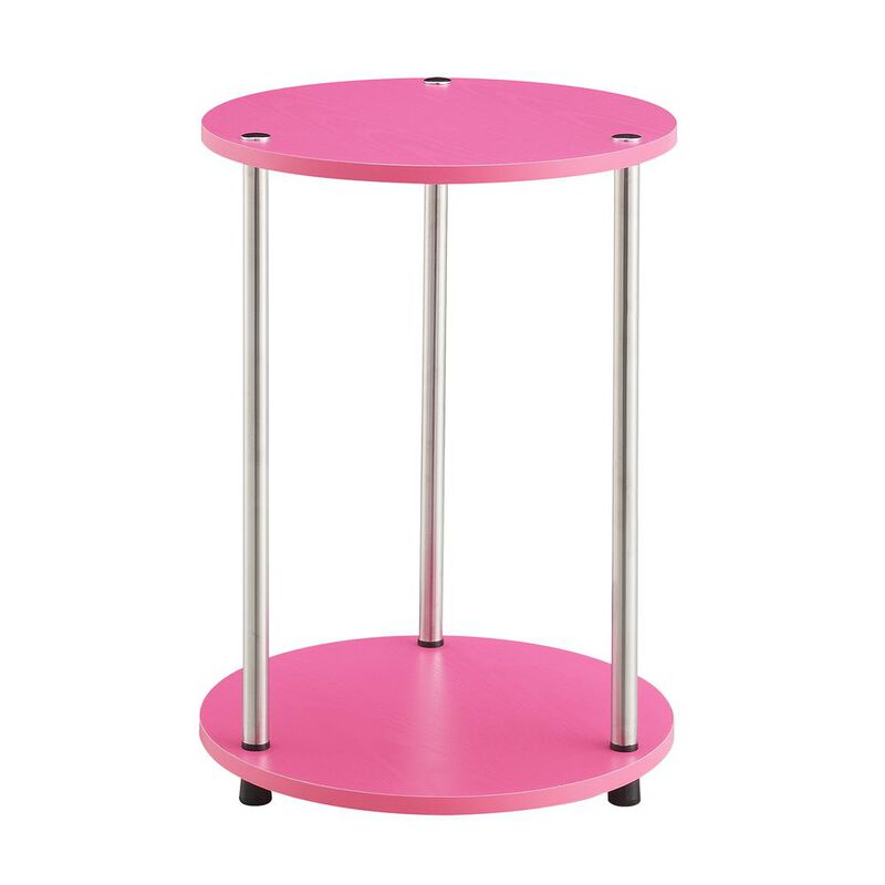 Convenience Concepts Designs2Go No Tools 2 Tier Round End Table, Pink