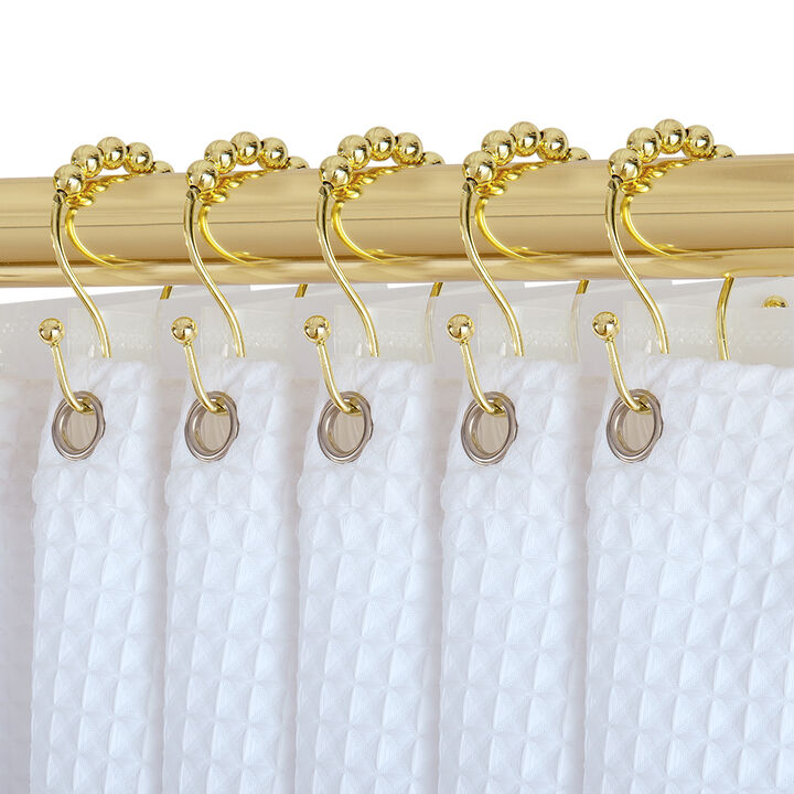 Utopia Alley Rust-Proof Stainless Steel Double Shower Curtain Hooks with Smooth Rolling Balls, Double Shower Hooks Hanger for Bathroom, Kitchen, Utensils, Curtains, Clothing, Towels etc - Set of 12