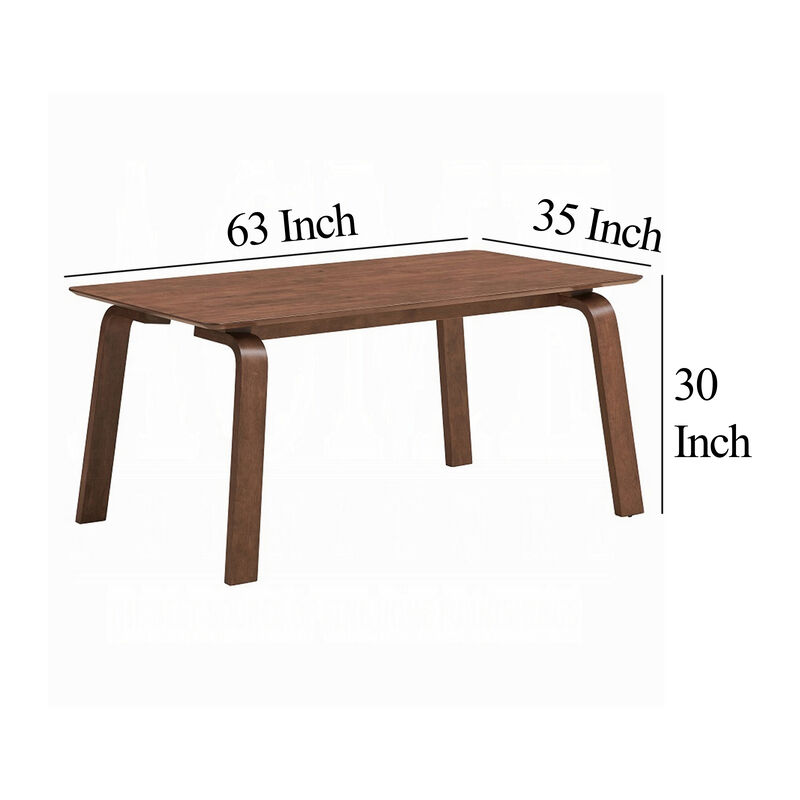Kinni Dining Table, Walnut Brown Wood, Bent Legs, Rectangular 63 Inch