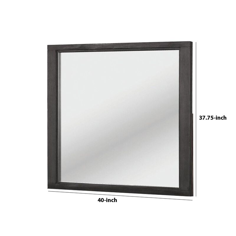 40 Inch Transitional Style Wooden Frame Mirror, Dark Gray - Benzara