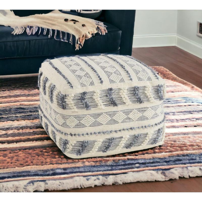 Hivvago 18 Inch Blue Striped Pouf Ottoman