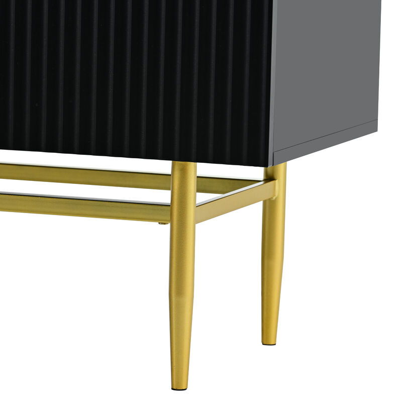 Modern Elegant 4-door Sideboard Gold Metal Handle Buffet Cabinet for Dining Room, Living Room, Bedroom, Hallway (Black)