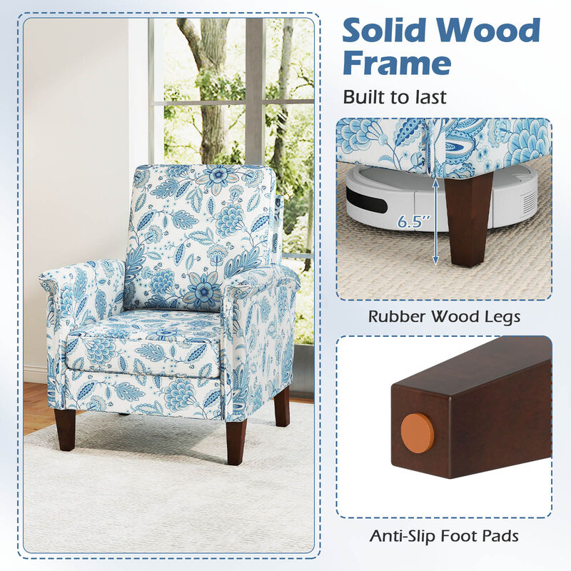 High Back Floral Accent Armchair with Solid Wood Legs Farmhouse image number 6