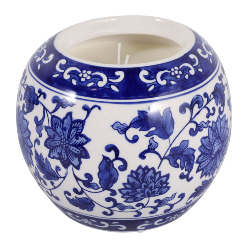 8" 54 Oz Neroli & Basil Chinoiserie Candle, Blue/w image number 2