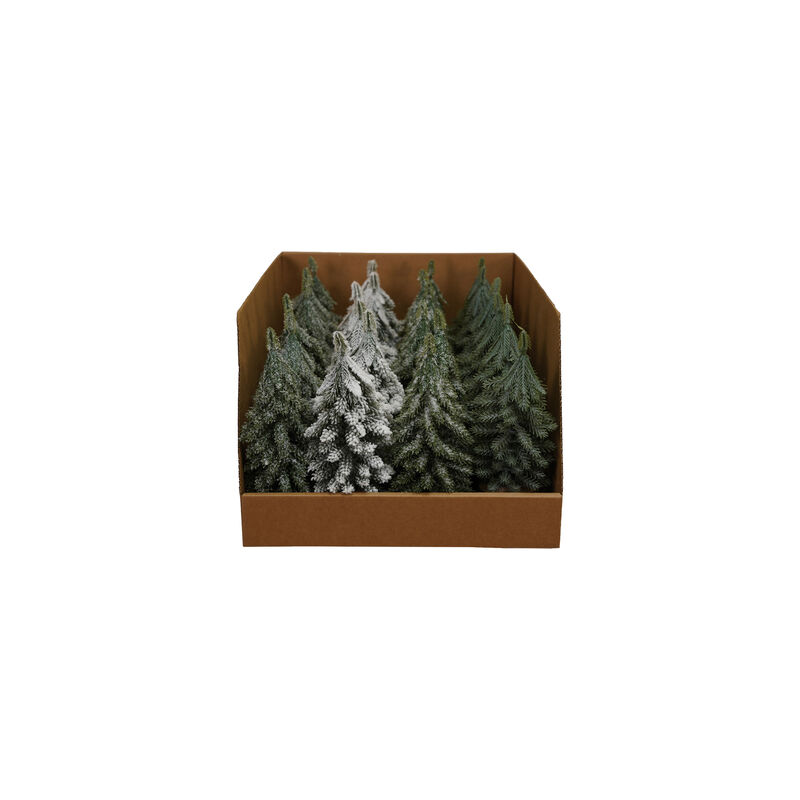 24-Piece Faux Tall Evergreen Trees with Natural Wood Slice Base, Snow Finish image number 0
