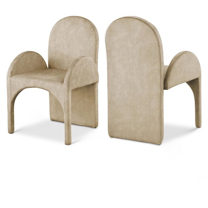 Meridian Furniture Summer Beige Velvet Dining Arm Chair, Set of 2