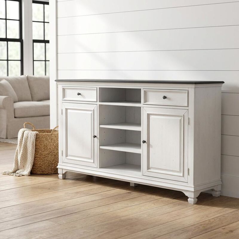 Liberty Furniture White Wirebrushed Highboy TV Console with Charcoal Top in Cottage Style image number 1