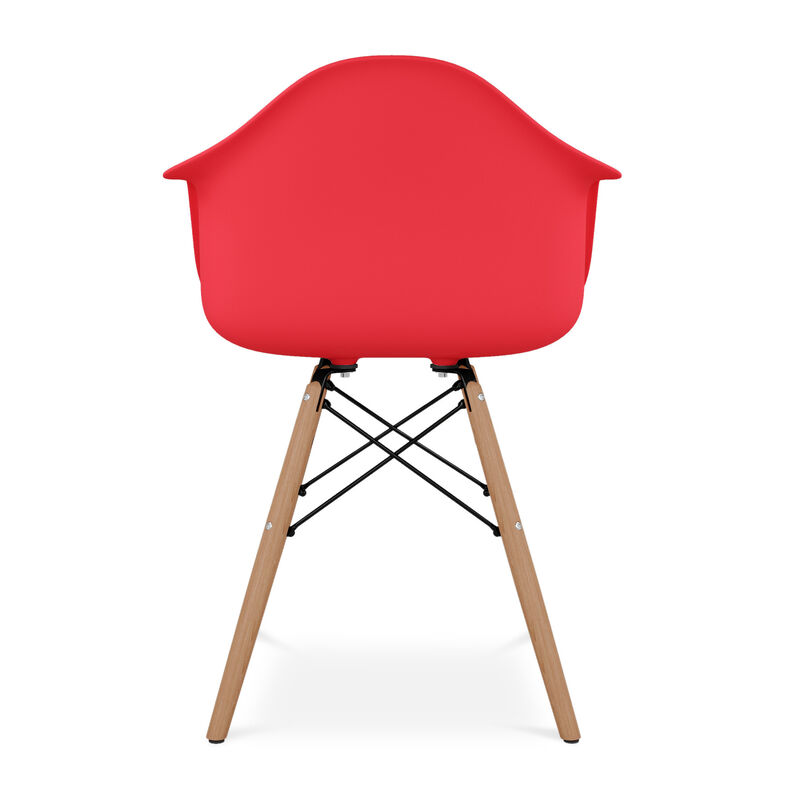 HomeRoots Red And Natural Heavy Duty Plastic And Solid Wood Dining Arm Chair image number 3